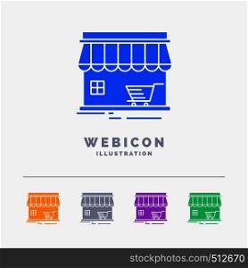 shop, store, market, building, shopping 5 Color Glyph Web Icon Template isolated on white. Vector illustration. Vector EPS10 Abstract Template background