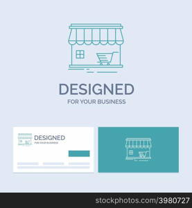 shop, store, market, building, shopping Business Logo Line Icon Symbol for your business. Turquoise Business Cards with Brand logo template