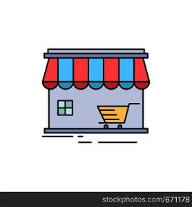 shop, store, market, building, shopping Flat Color Icon Vector