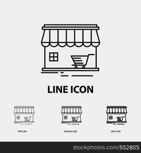 shop, store, market, building, shopping Icon in Thin, Regular and Bold Line Style. Vector illustration. Vector EPS10 Abstract Template background