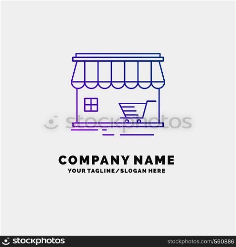 shop, store, market, building, shopping Purple Business Logo Template. Place for Tagline. Vector EPS10 Abstract Template background