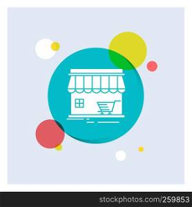 shop, store, market, building, shopping White Glyph Icon colorful Circle Background