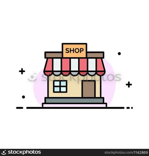 Shop, Store, Online, Store, Market Business Flat Line Filled Icon Vector Banner Template