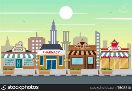 Shop Store Small Business Landscape in Town Urban with Tree Sky Illustration