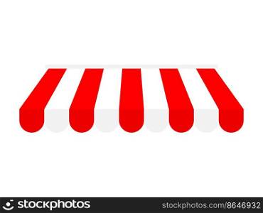 Shop stripe roof for market. Red canopy awning for shop. Street marketplace tent. Vector isolated on white.. Shop stripe roof for market.