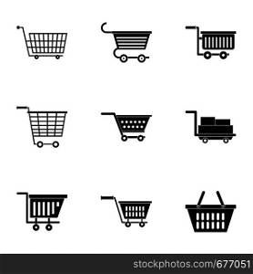 Shop wheel cart icon set. Simple set of 9 shop wheel cart vector icons for web isolated on white background. Shop wheel cart icon set, simple style