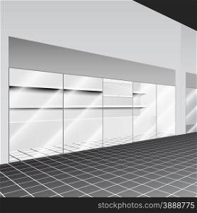 Shop with stand and shelves in the corridor with perspective