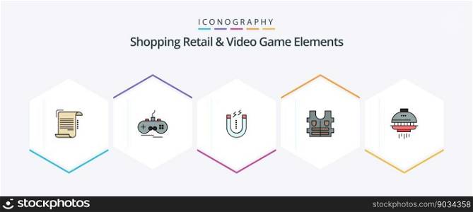 Shoping Retail And Video Game Elements 25 FilledLine icon pack including shuttle. safety. gamepad. life. tool
