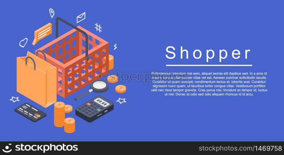 Shopper concept banner. Isometric illustration of shopper vector concept banner for web design. Shopper concept banner, isometric style