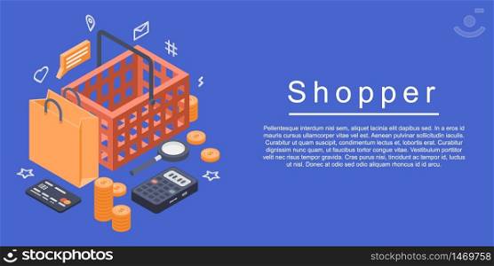 Shopper concept banner. Isometric illustration of shopper vector concept banner for web design. Shopper concept banner, isometric style