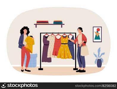 Shopping and buying concept, clothes store and market. Illustration of retail shop, purchase and customer vector. Shopping and buying concept, clothes store and market