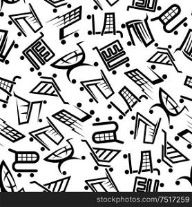 Shopping and clearance sale seamless pattern for retail business and consumerism concept design with abstract black shopping carts. Shopping carts seamless pattern for retail design