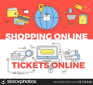 Shopping and tickets online concept. Shopping online, internet technology, business web shopping, buy online, order purchase online, pay service shopping online, payment tickets online illustration