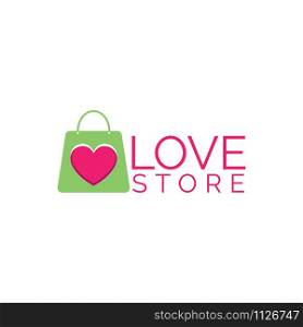 Shopping Bag and heart icon vector logo design. Valentines day symbol. Logo design template element. Vector Illustration.