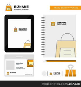 Shopping bag Business Logo, Tab App, Diary PVC Employee Card and USB Brand Stationary Package Design Vector Template