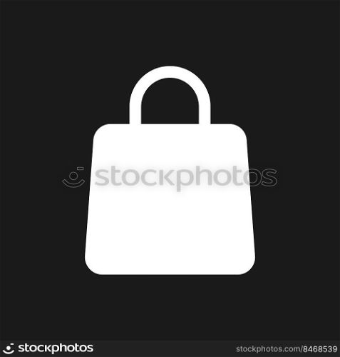 Shopping bag dark mode glyph ui icon. Purchase goods. Gift package. User interface design. White silhouette symbol on black space. Solid pictogram for web, mobile. Vector isolated illustration. Shopping bag dark mode glyph ui icon