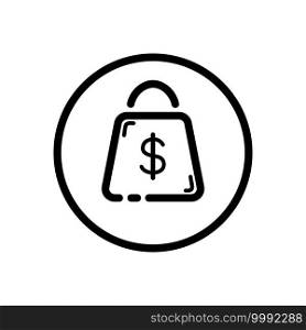 Shopping bag. Dollar sign. Commerce outline icon in a circle. Isolated vector illustration