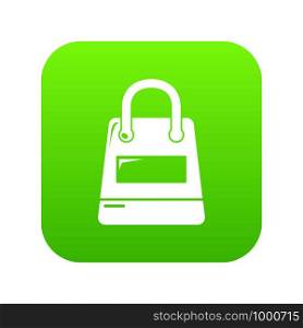 Shopping bag icon green vector isolated on white background. Shopping bag icon green vector