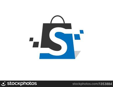 Shopping bag icon with letter s trendy and modern symbol for graphic and web design. Shopping bag icon flat vector illustration for logo, web, app, UI.