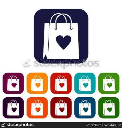 Shopping bag icons set vector illustration in flat style In colors red, blue, green and other. Shopping bag icons set flat