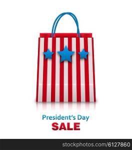 Shopping Bag in USA Patriotic Colors for Presidents Day Sale. Packet Isolated on White Background. Illustration Shopping Bag in USA Patriotic Colors for Presidents Day Sale. Packet Isolated on White Background - Vector