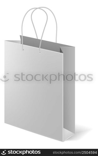 Shopping bag mockup. Realistic blank white paper pack isolated on white background. Shopping bag mockup. Realistic blank white paper pack