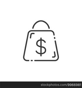 Shopping bag thin line icon. Dollar sign. Isolated outline commerce vector illustration