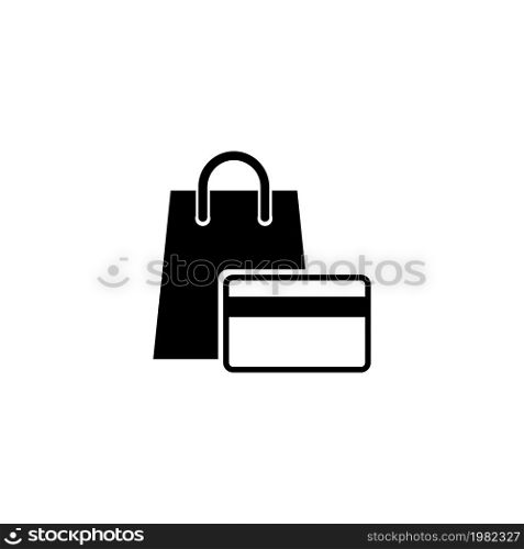 Shopping Bag with Credit Card. Flat Vector Icon. Simple black symbol on white background. Shopping Bag with Credit Card Flat Vector Icon