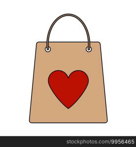 Shopping Bag With Heart Icon. Editable Outline With Color Fill Design. Vector Illustration.