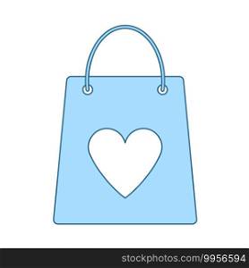 Shopping Bag With Heart Icon. Thin Line With Blue Fill Design. Vector Illustration.