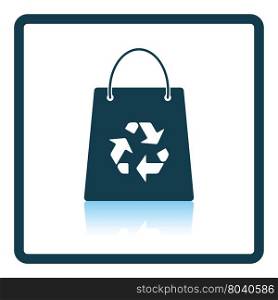 Shopping bag with recycle sign icon. Shadow reflection design. Vector illustration.