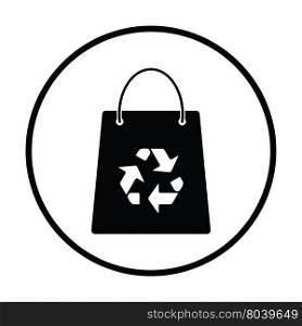 Shopping bag with recycle sign icon. Thin circle design. Vector illustration.