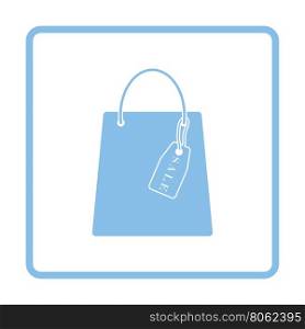 Shopping bag with sale tag icon. Blue frame design. Vector illustration.