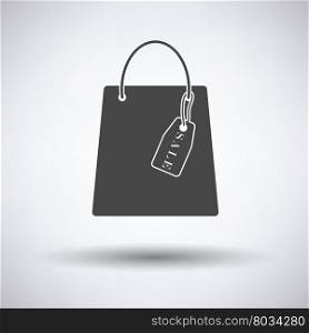 Shopping bag with sale tag icon on gray background, round shadow. Vector illustration.