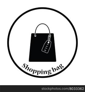 Shopping bag with sale tag icon. Thin circle design. Vector illustration.