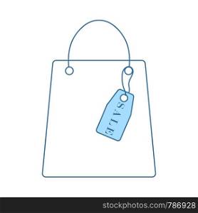 Shopping Bag With Sale Tag Icon. Thin Line With Blue Fill Design. Vector Illustration.