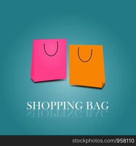 Shopping bags colorful pink and yellow on blue background for poster. sale design vertical. Vector illustration