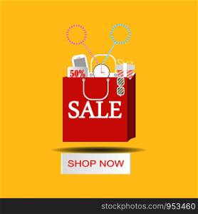 Shopping bags paper cut colorful for poster. Sale and Design flat. Vector illustration