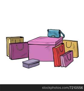 shopping bags purchase box. Pop art retro vector illustration drawing. shopping bags purchase box