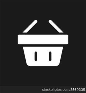 Shopping basket dark mode glyph ui icon. Carry purchased items. User interface design. White silhouette symbol on black space. Solid pictogram for web, mobile. Vector isolated illustration. Shopping basket dark mode glyph ui icon