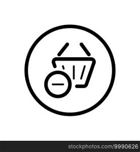 Shopping basket. Delete product. Commerce outline icon in a circle. Isolated vector illustration