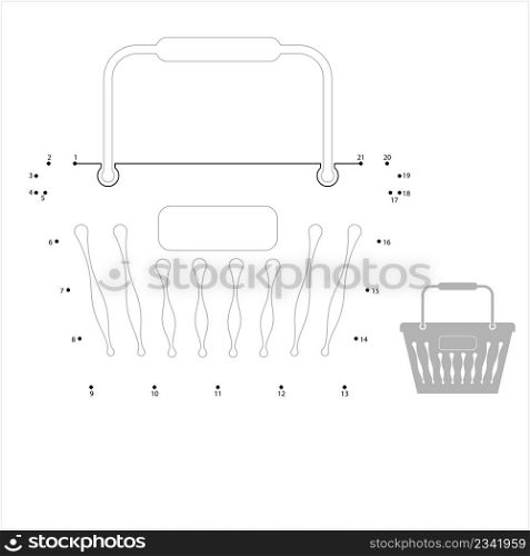 Shopping Basket Icon Connect The Dots, Hand Carry Basket Vector Art Illustration, Puzzle Game Containing A Sequence Of Numbered Dots