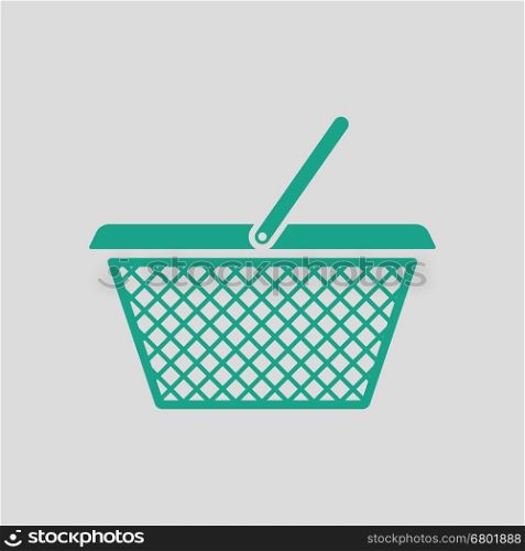Shopping basket icon. Gray background with green. Vector illustration.