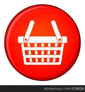 Shopping basket icon in red circle isolated on white background vector illustration. Shopping basket icon, flat style
