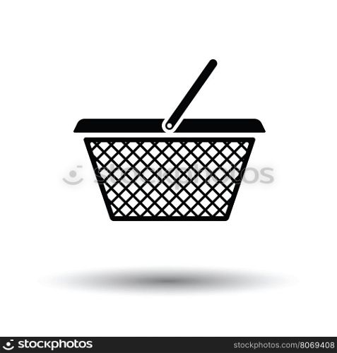 Shopping basket icon. White background with shadow design. Vector illustration.