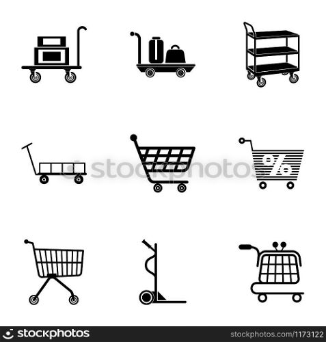 Shopping basket icons set. Simple set of 9 shopping basket vector icons for web isolated on white background. Shopping basket icons set, simple style