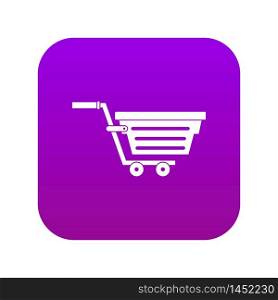 Shopping basket on wheels icon digital purple for any design isolated on white vector illustration. Shopping basket on wheels icon digital purple