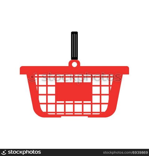 Shopping basket or cart - red colour in flat design.