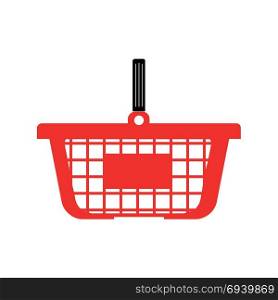 Shopping basket or cart - red colour in flat design.