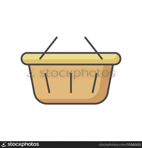 Shopping basket RGB color icon. Buy groceries. E commerce consumer. Retail in supermarket. Hypermarket bag to carry products. Empty basket for store purchase. Isolated vector illustration. Shopping basket RGB color icon